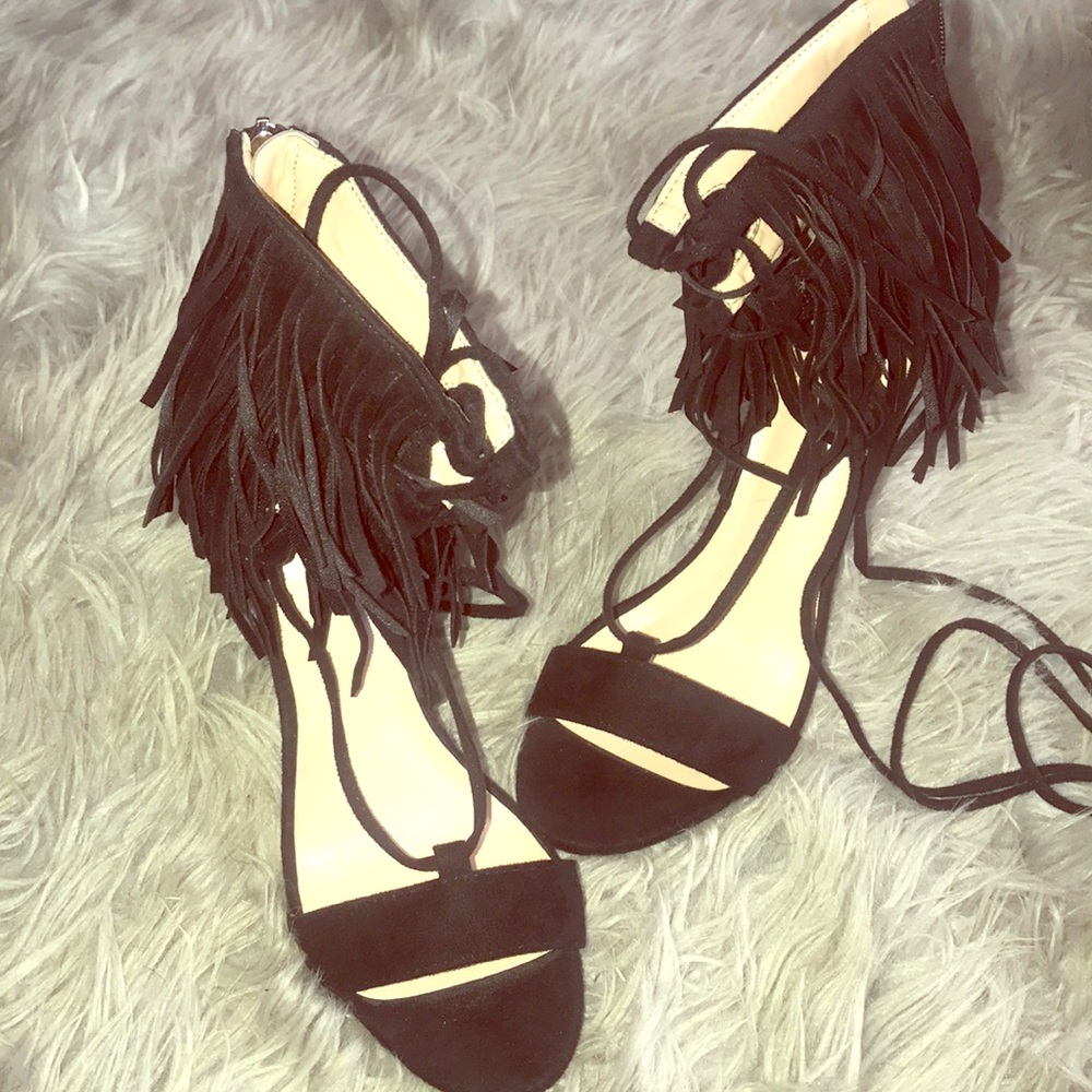 Breckelle’s Fringe Strappy Heels